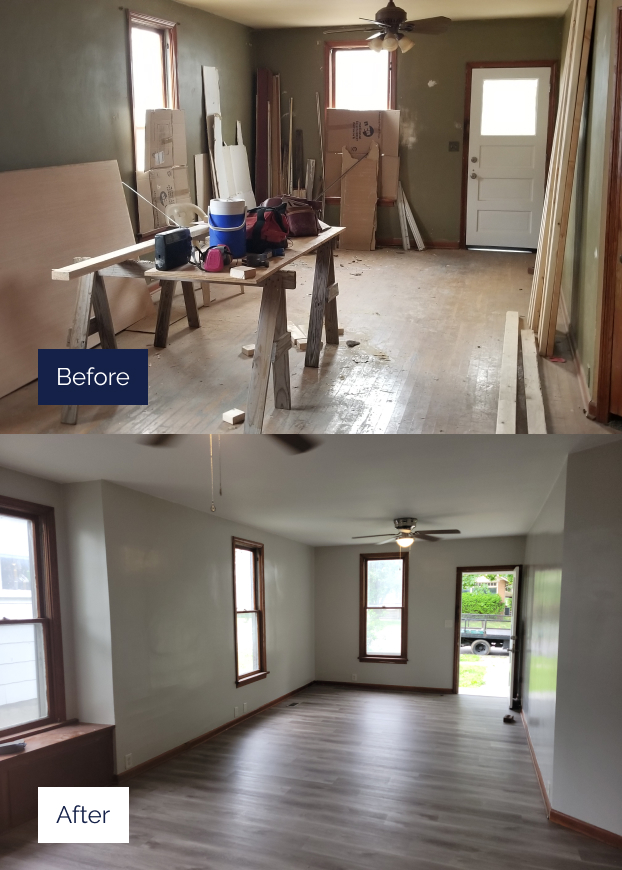 Before and after remodeling photo